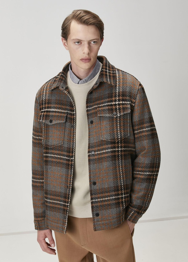  Beymen Club Erkek Kahverengi Ekose Desenli Yün Dış Gömlek