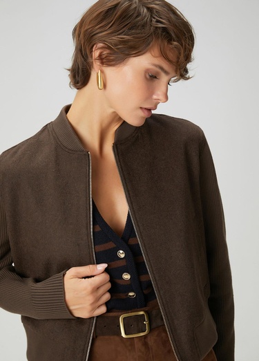  Beymen Club Kadın Kahverengi Yün Kaşe Bomber Ceket