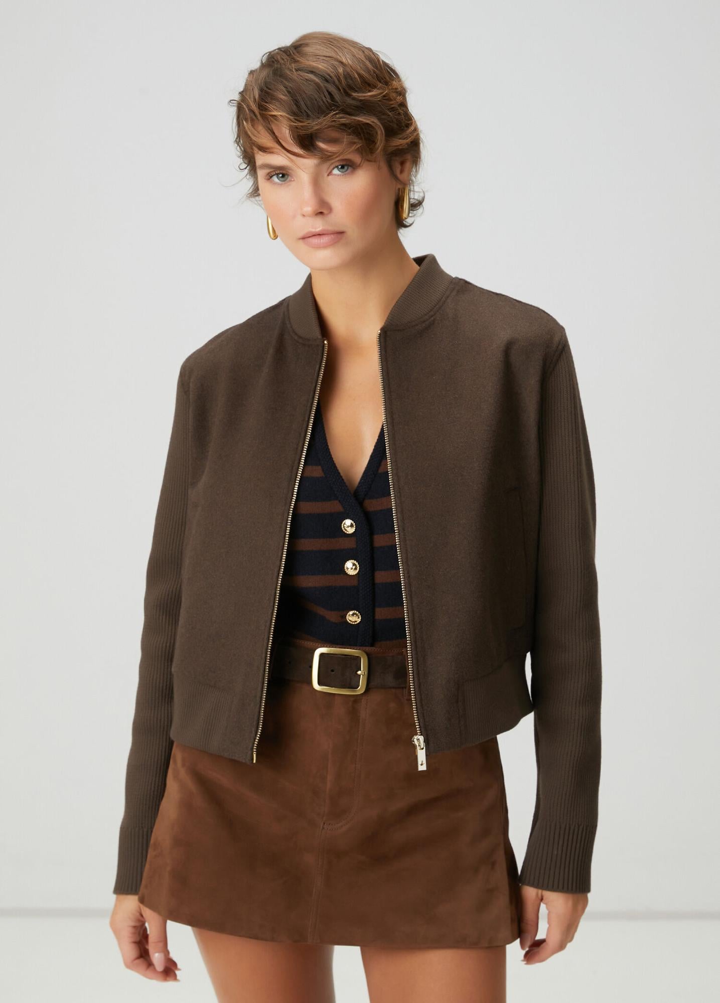  Beymen Club Kadın Kahverengi Yün Kaşe Bomber Ceket