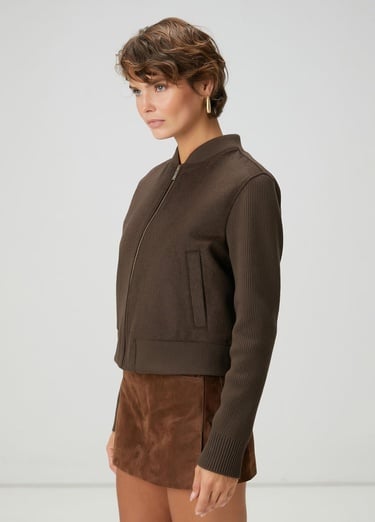  Beymen Club Kadın Kahverengi Yün Kaşe Bomber Ceket