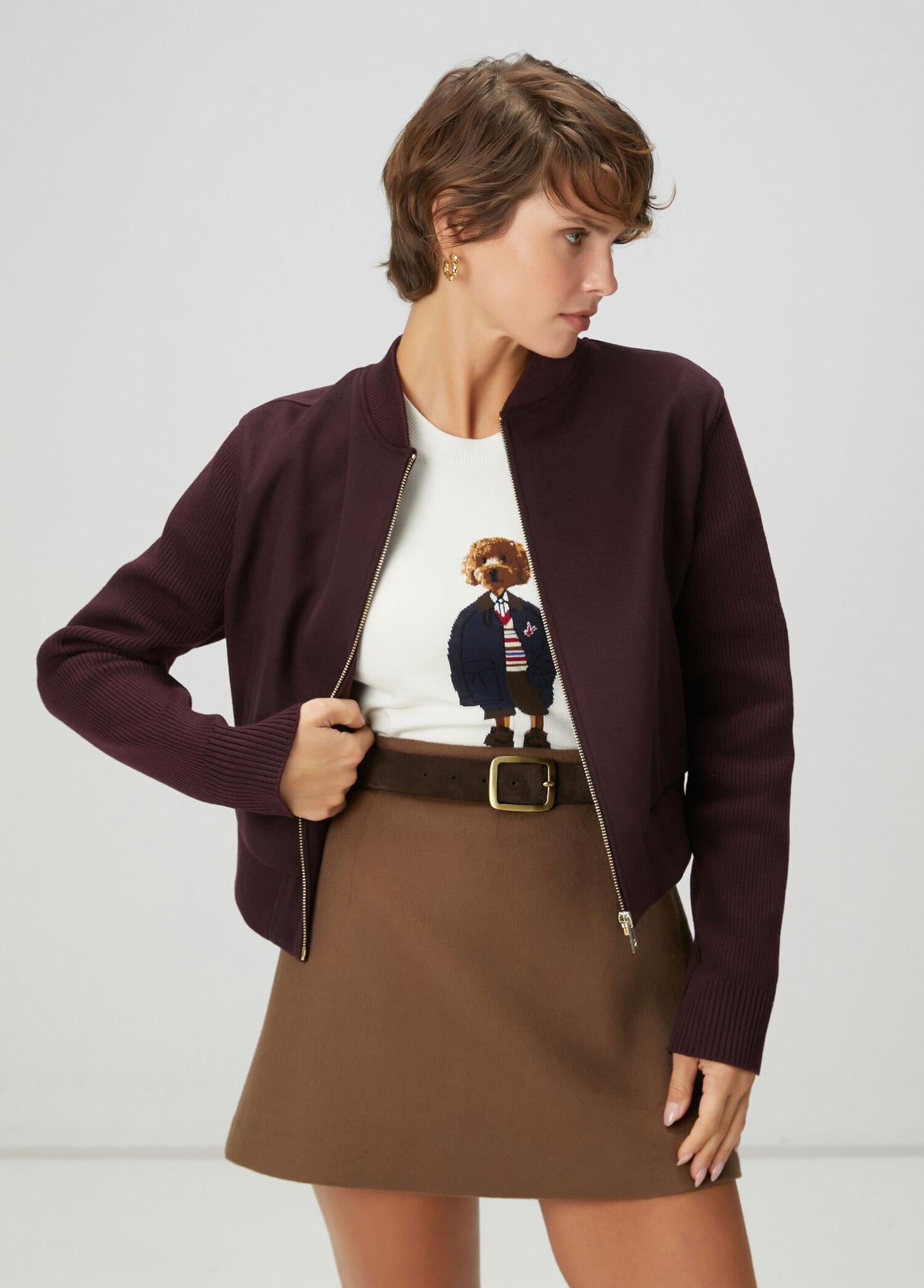  Beymen Club Kadın Bordo Yün Kaşe Bomber Ceket