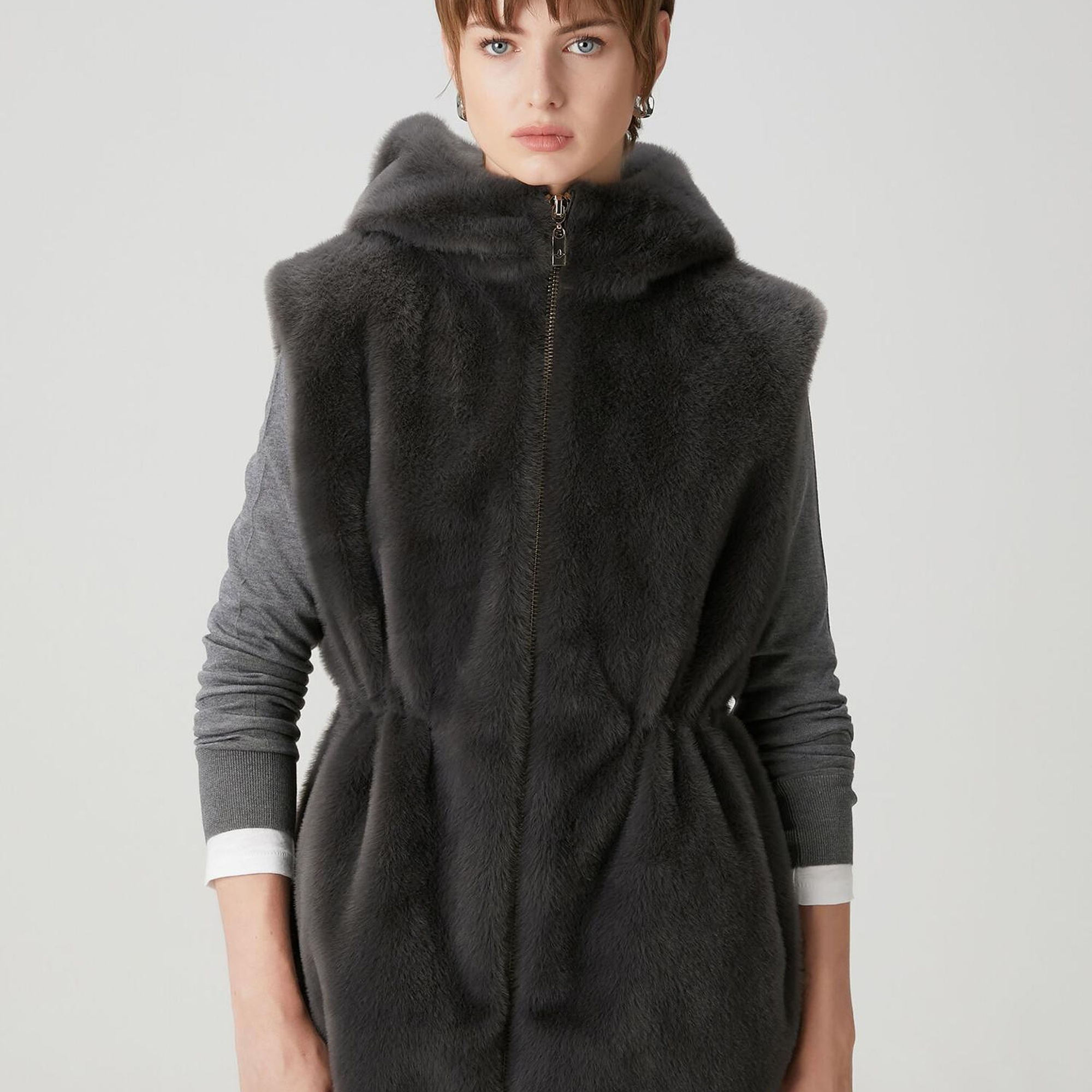 Beymen Club Kadın Antrasit Beli Büzgülü Kürk Yelek