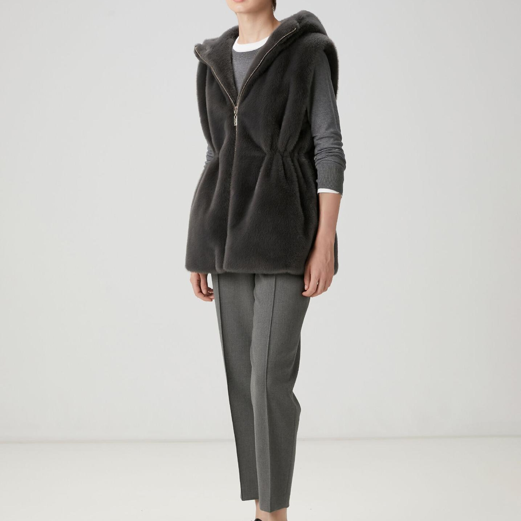 Beymen Club Kadın Antrasit Beli Büzgülü Kürk Yelek