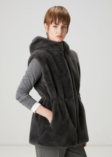  Beymen Club Kadın Antrasit Beli Büzgülü Kürk Yelek