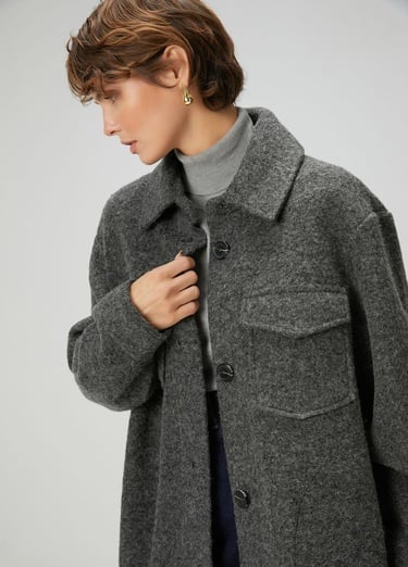  Beymen Club Kadın Gri Yıldız Nakışlı Uzun Yün Dış Gömlek