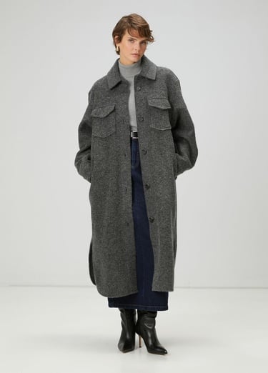  Beymen Club Kadın Gri Yıldız Nakışlı Uzun Yün Dış Gömlek