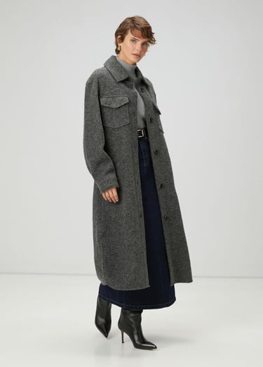  Beymen Club Kadın Gri Yıldız Nakışlı Uzun Yün Dış Gömlek