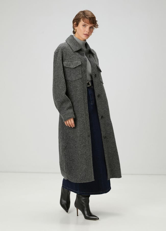  Beymen Club Kadın Gri Yıldız Nakışlı Uzun Yün Dış Gömlek