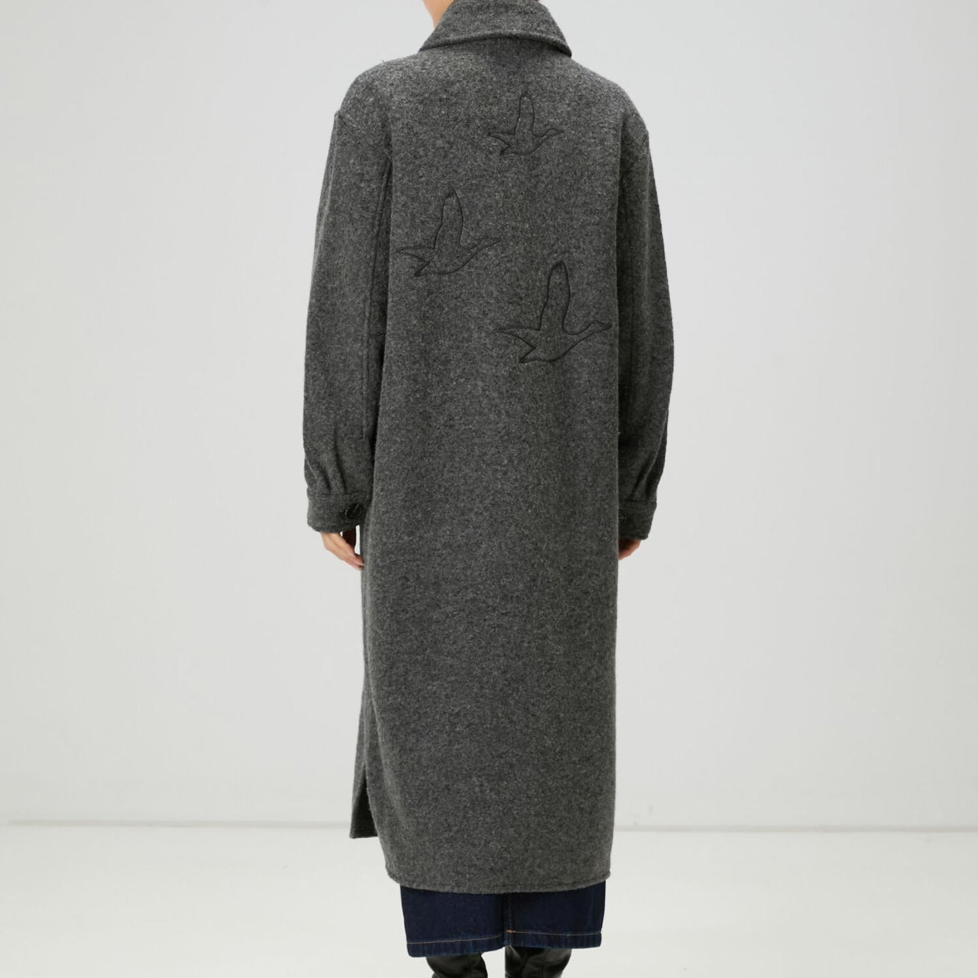 Beymen Club Kadın Gri Yıldız Nakışlı Uzun Yün Dış Gömlek