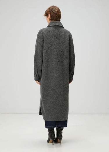  Beymen Club Kadın Gri Yıldız Nakışlı Uzun Yün Dış Gömlek