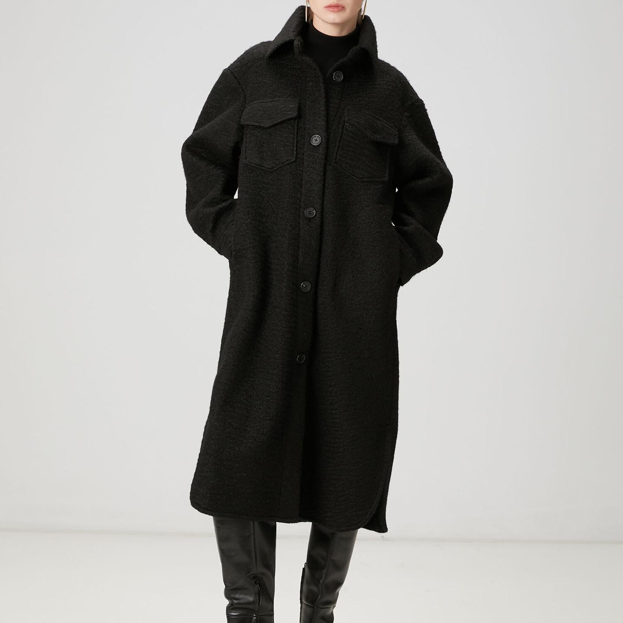 Beymen Club Kadın Siyah Uzun Dış Gömlek