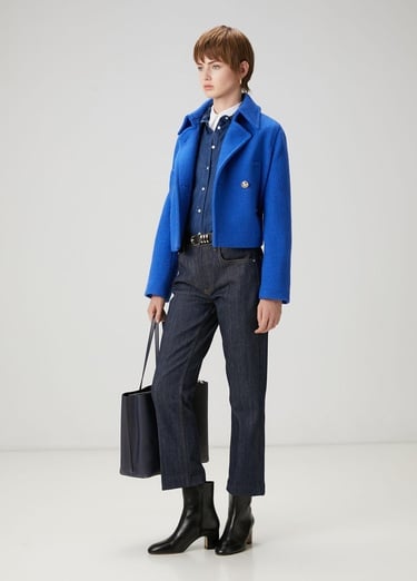  Beymen Club Kadın Koyu Mavi Logo Nakışlı Denim Gömlek