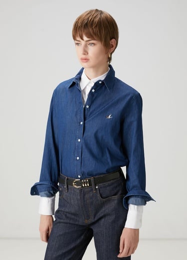  Beymen Club Kadın Koyu Mavi Logo Nakışlı Denim Gömlek