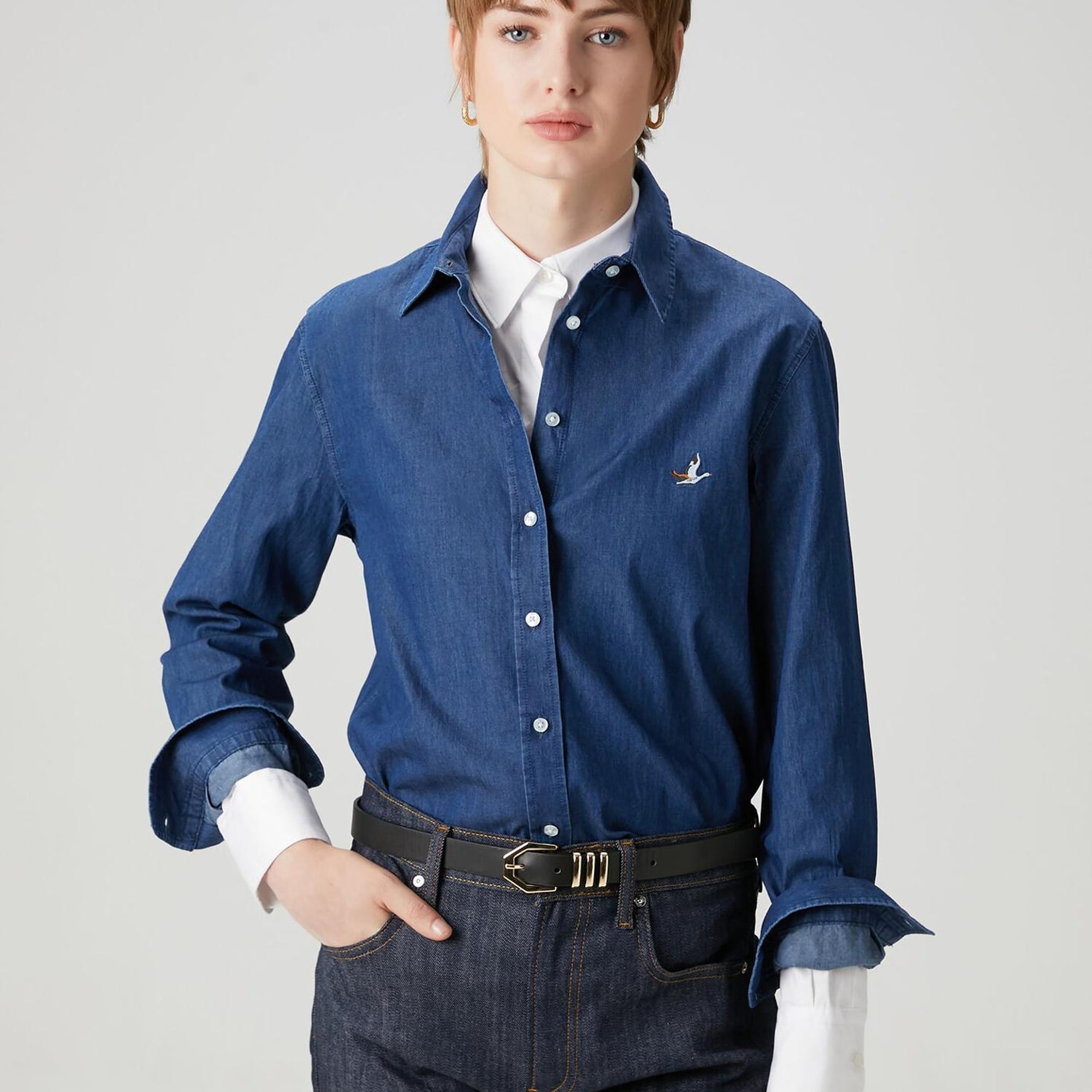 Beymen Club Kadın Koyu Mavi Logo Nakışlı Denim Gömlek