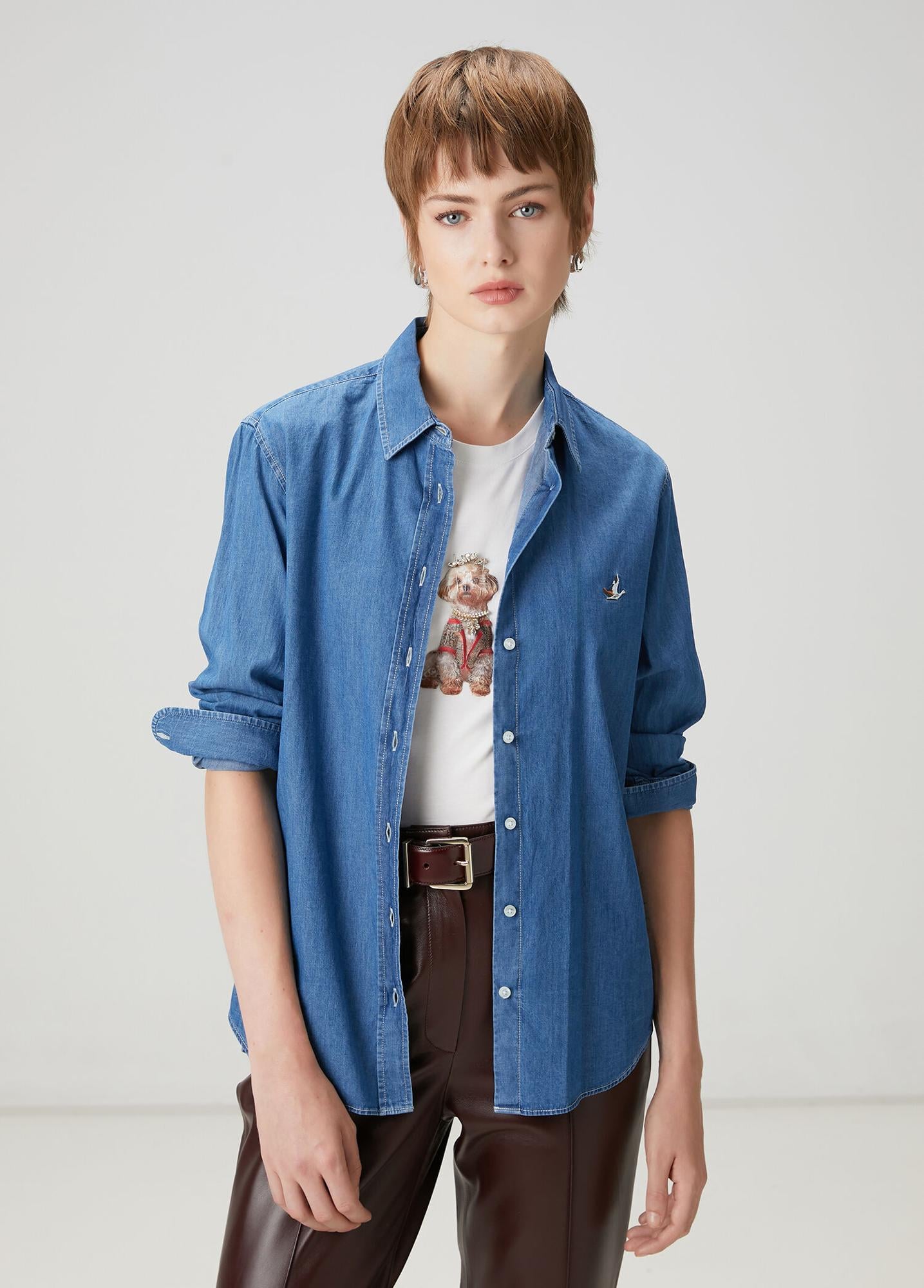  Beymen Club Kadın Mavi Basic Denim Gömlek