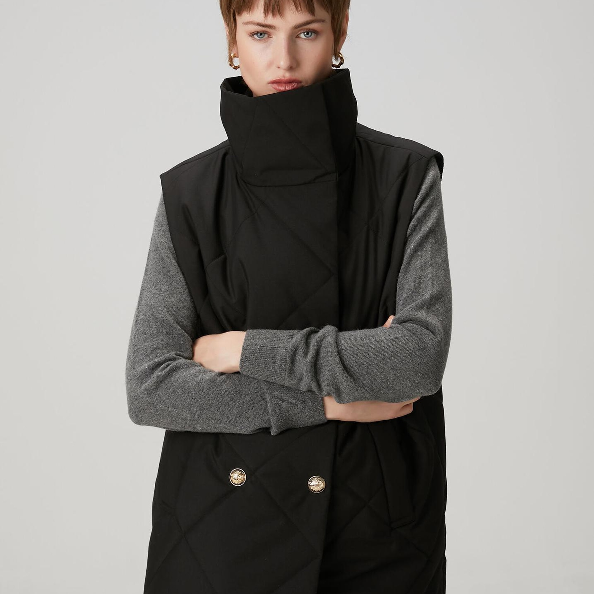 Beymen Club Kadın Siyah Kapitoneli Kruvaze Yelek