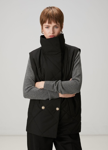  Beymen Club Kadın Siyah Kapitoneli Kruvaze Yelek