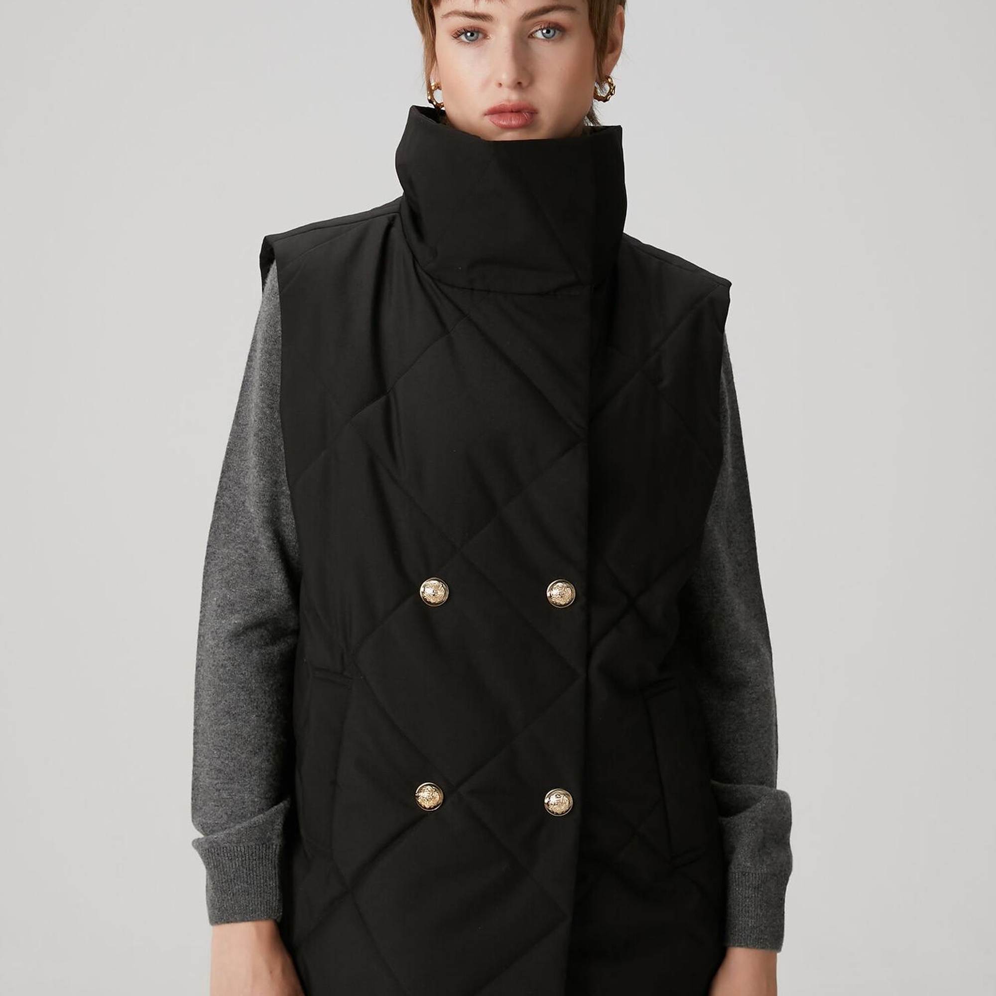 Beymen Club Kadın Siyah Kapitoneli Kruvaze Yelek