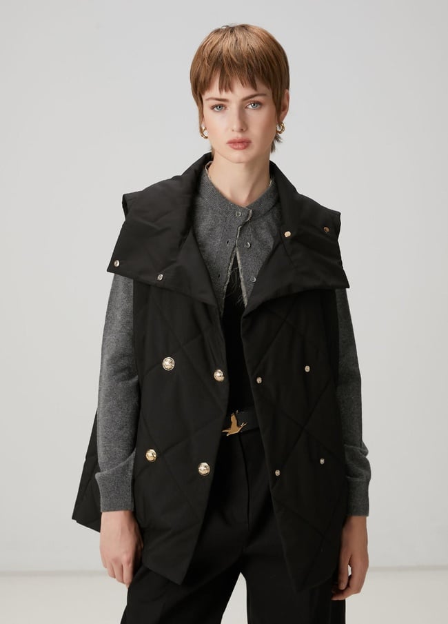  Beymen Club Kadın Siyah Kapitoneli Kruvaze Yelek