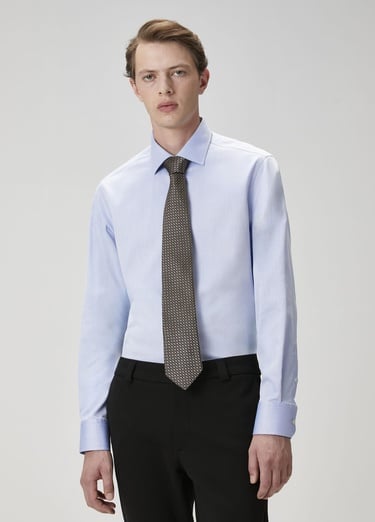  Beymen Club Erkek Comfort Fit Koyu Mavi Armürlü Non-iron Gömlek