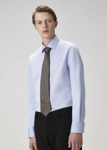  Beymen Club Erkek Comfort Fit Koyu Mavi Armürlü Non-iron Gömlek