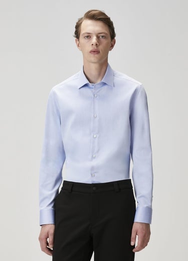  Beymen Club Erkek Comfort Fit Koyu Mavi Armürlü Non-iron Gömlek