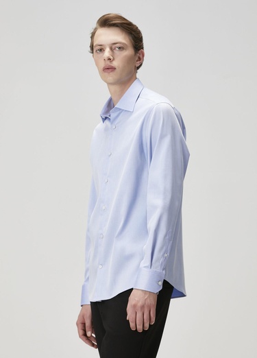  Beymen Club Erkek Comfort Fit Koyu Mavi Armürlü Non-iron Gömlek