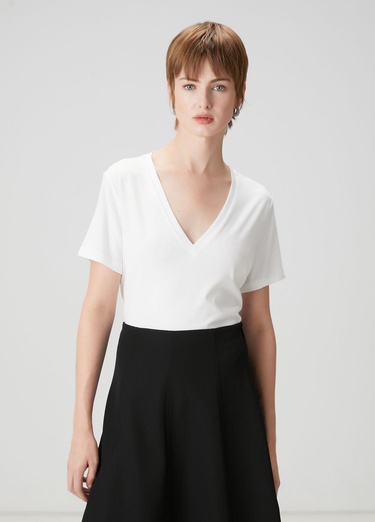  Beymen Club Kadın Beyaz V Yaka T-shirt