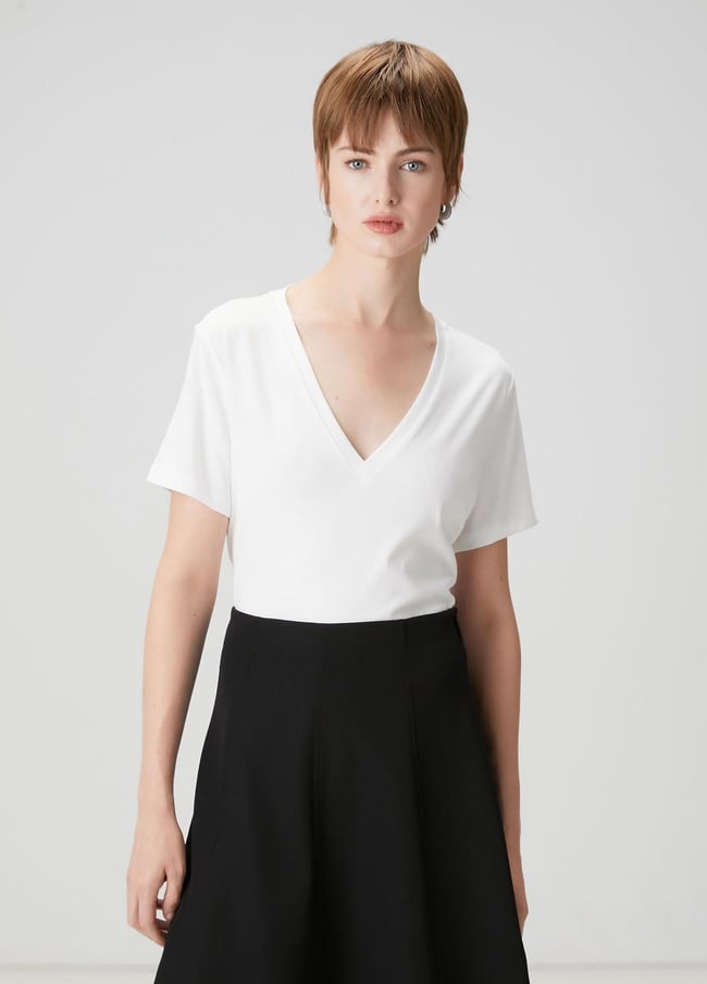  Beymen Club Kadın Beyaz V Yaka T-shirt