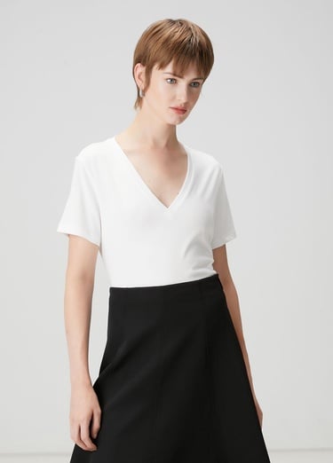  Beymen Club Kadın Beyaz V Yaka T-shirt