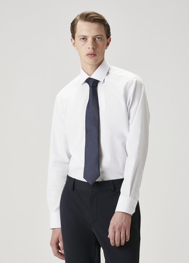  Beymen Club Erkek Comfort Fit Non Iron Mavi Beyaz Çizgili Gömlek