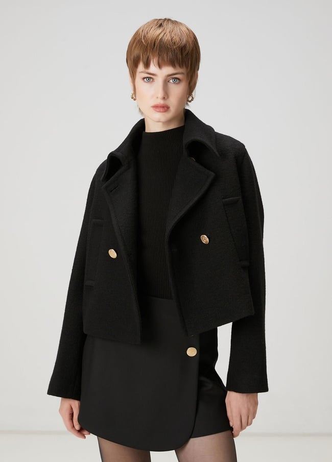  Beymen Club Kadın Siyah Kruvaze Yün Ceket