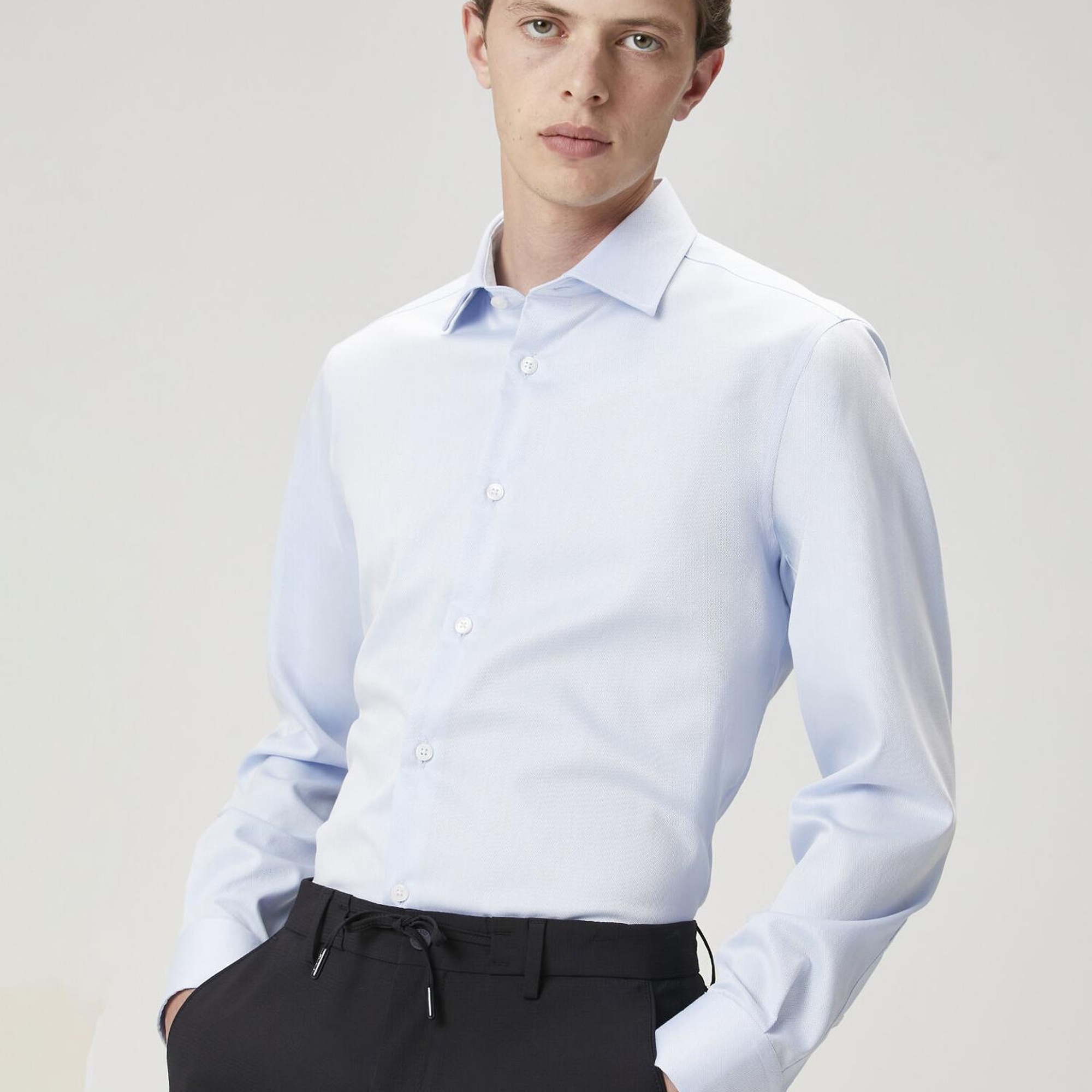 Beymen Club Erkek Slim Fit Açık Mavi Armürlü Non-Iron Gömlek