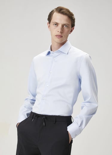  Beymen Club Erkek Slim Fit Açık Mavi Armürlü Non-Iron Gömlek