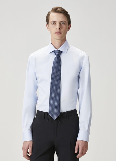  Beymen Club Erkek Slim Fit Açık Mavi Armürlü Non-Iron Gömlek