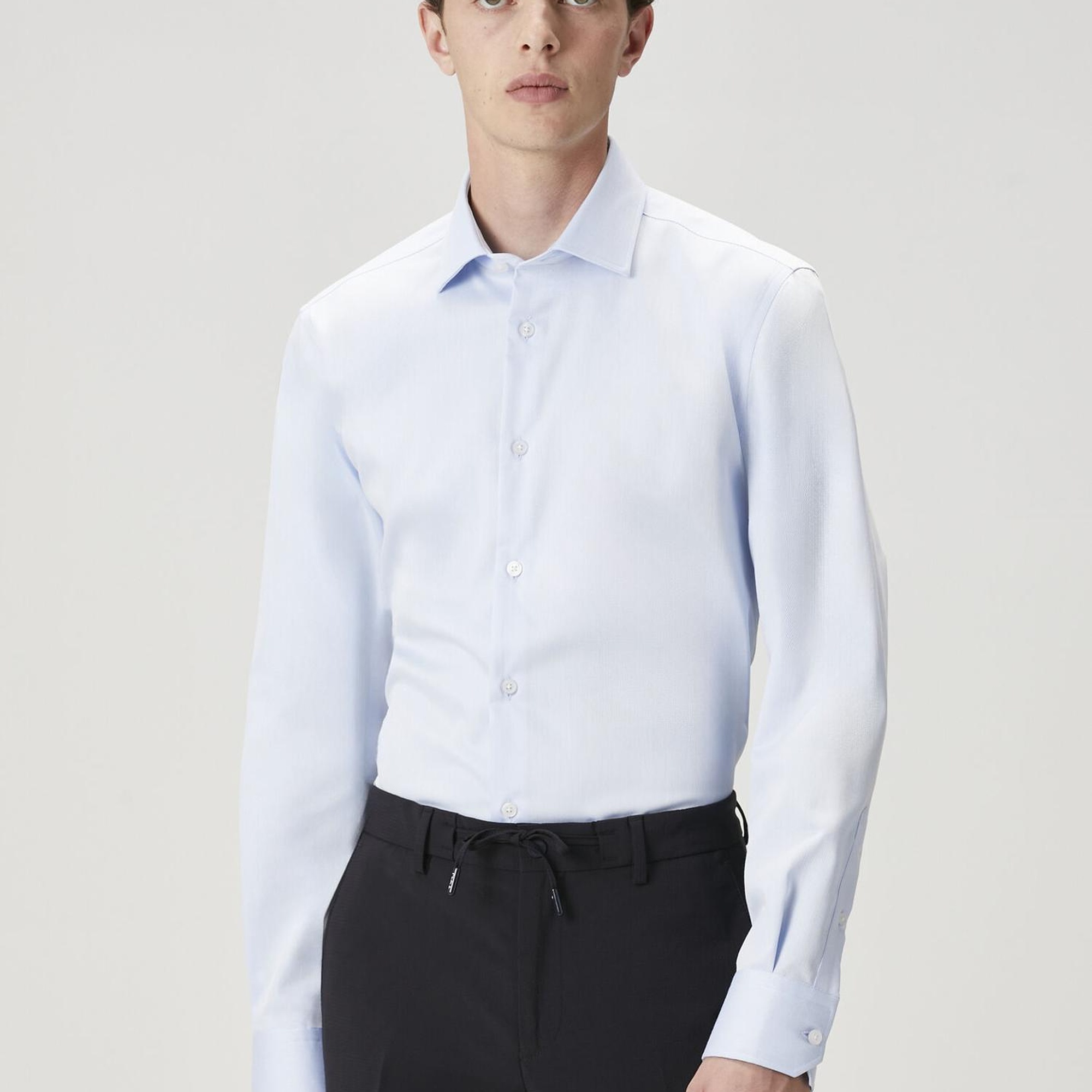 Beymen Club Erkek Slim Fit Açık Mavi Armürlü Non-Iron Gömlek