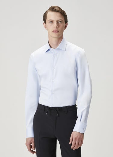  Beymen Club Erkek Slim Fit Açık Mavi Armürlü Non-Iron Gömlek