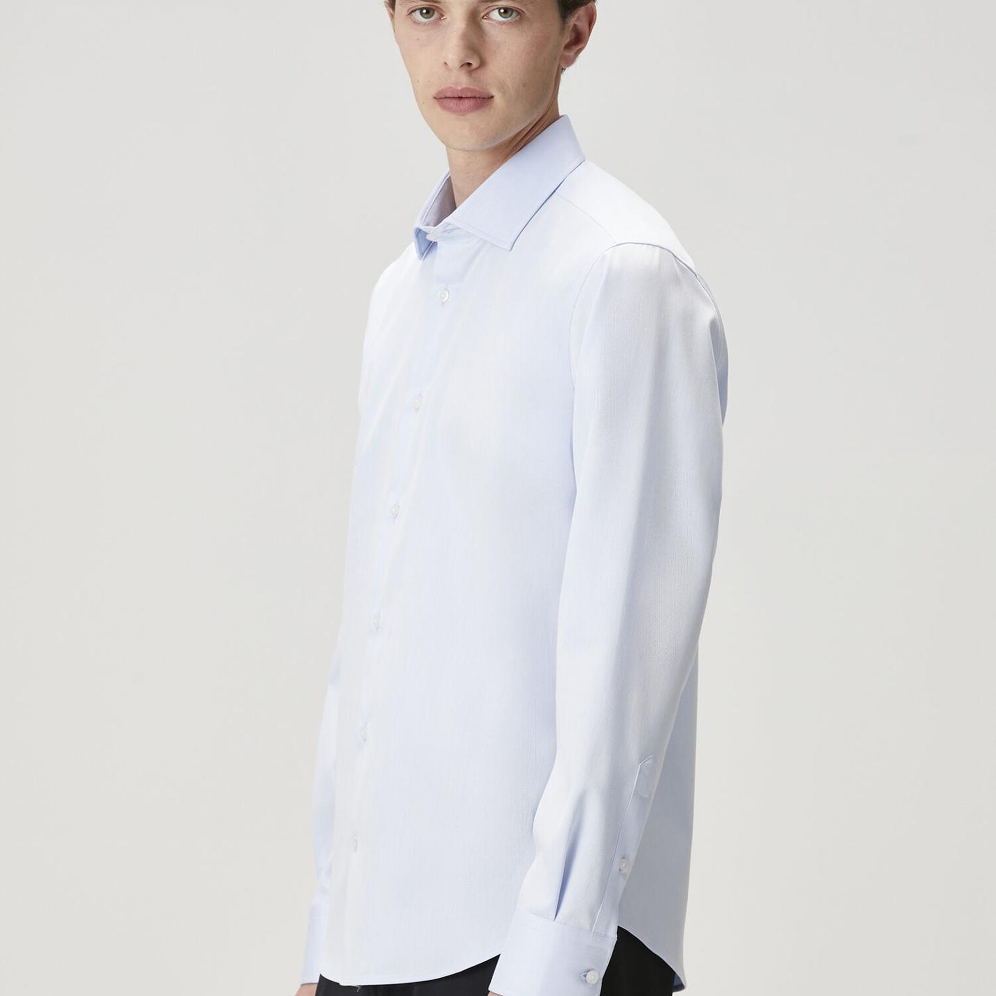 Beymen Club Erkek Slim Fit Açık Mavi Armürlü Non-Iron Gömlek