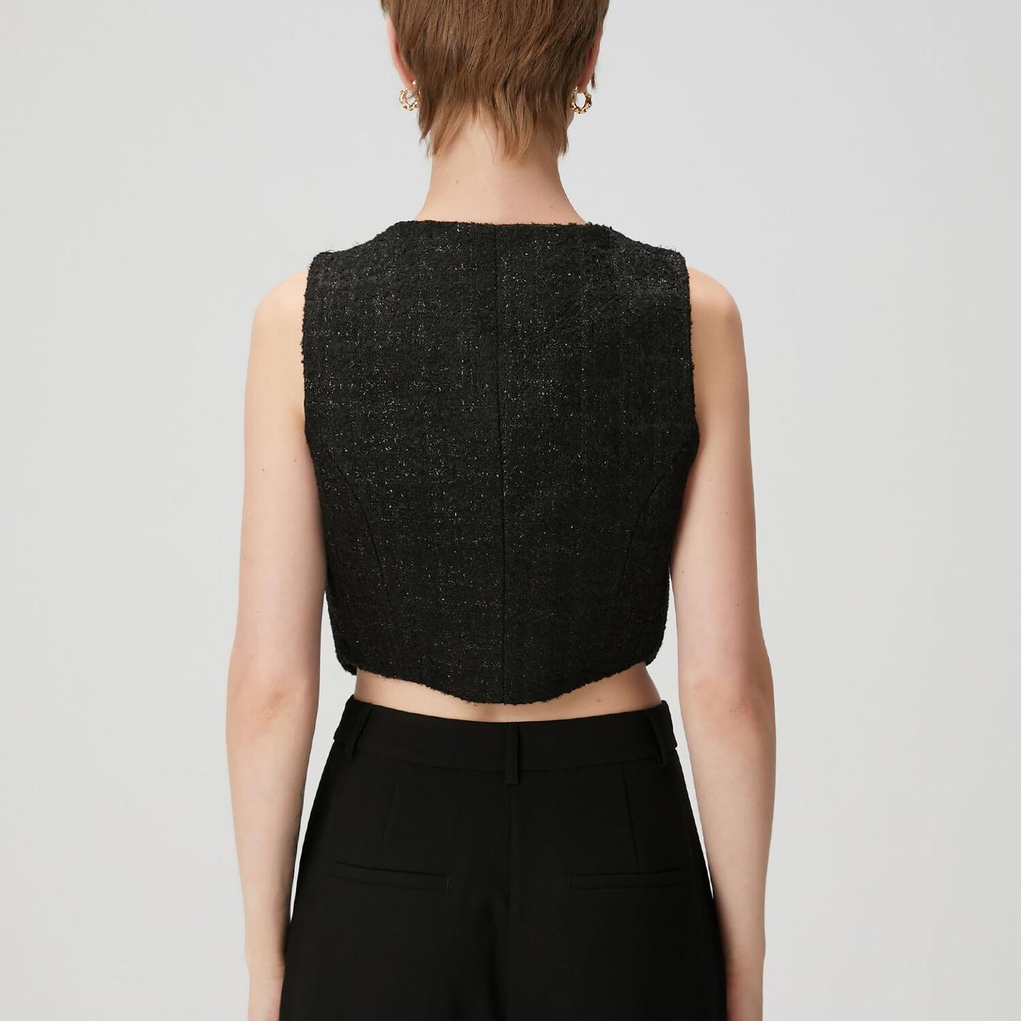 Beymen Club Kadın Siyah Simli Kruvaze Tweed Yelek