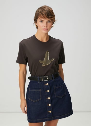  Beymen Club Kadın Kahverengi Gold Logolu T-shirt