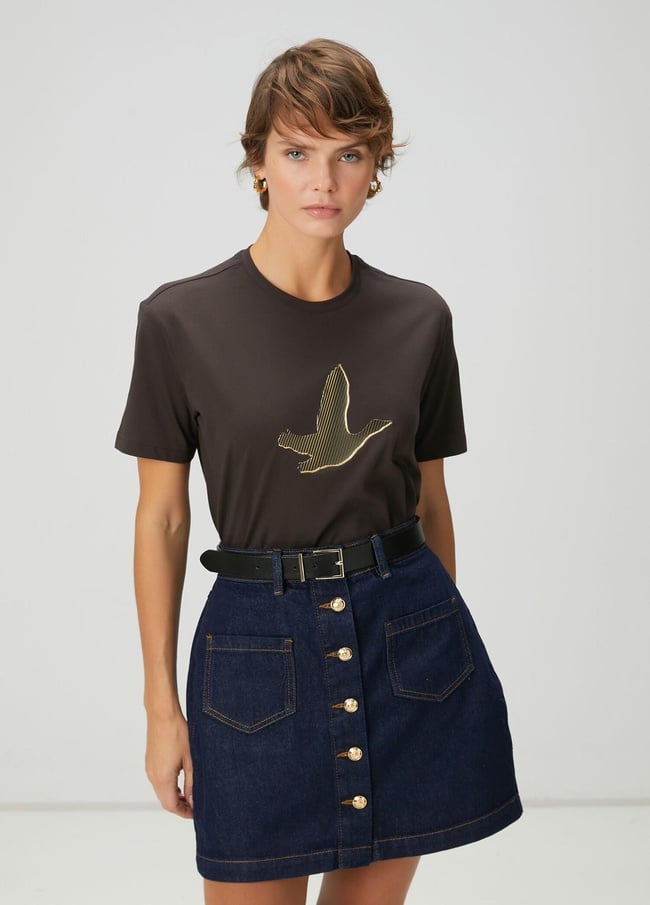  Beymen Club Kadın Kahverengi Gold Logolu T-shirt