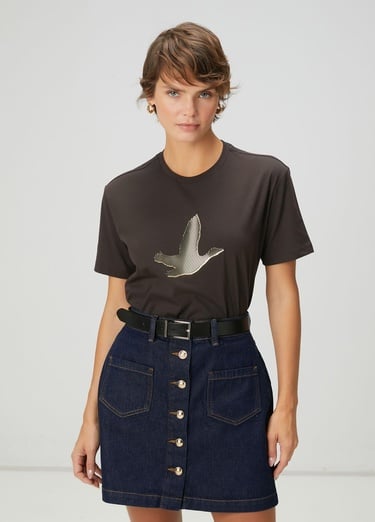  Beymen Club Kadın Kahverengi Gold Logolu T-shirt