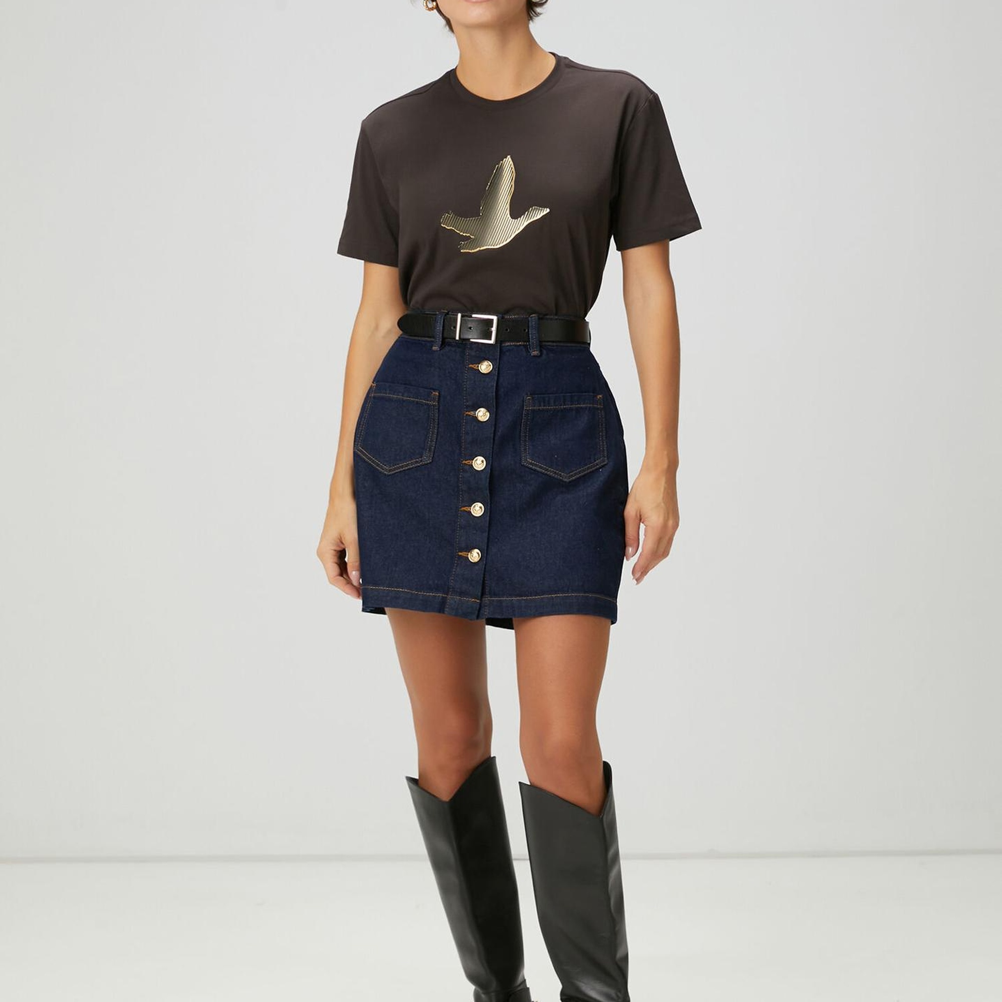 Beymen Club Kadın Kahverengi Gold Logolu T-shirt