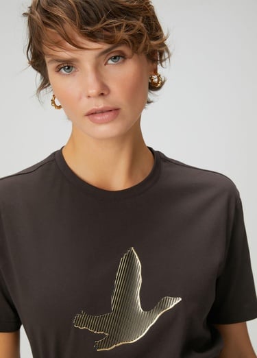  Beymen Club Kadın Kahverengi Gold Logolu T-shirt