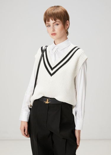  Beymen Club Kadın Siyah Beyaz Şeritli Süveter