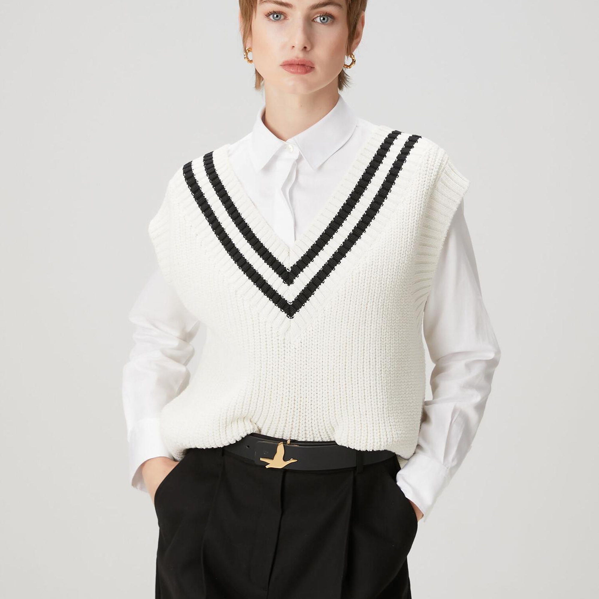 Beymen Club Kadın Siyah Beyaz Şeritli Süveter