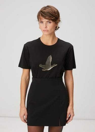  Beymen Club Kadın Siyah Gold Logolu T-shirt