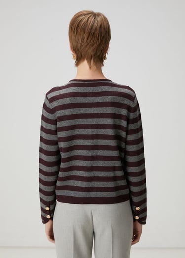  Beymen Club Kadın Gri Bordo Çizgili Triko Ceket