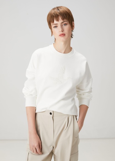  Beymen Club Kadın Beyaz Logo Nakışlı Sweatshirt