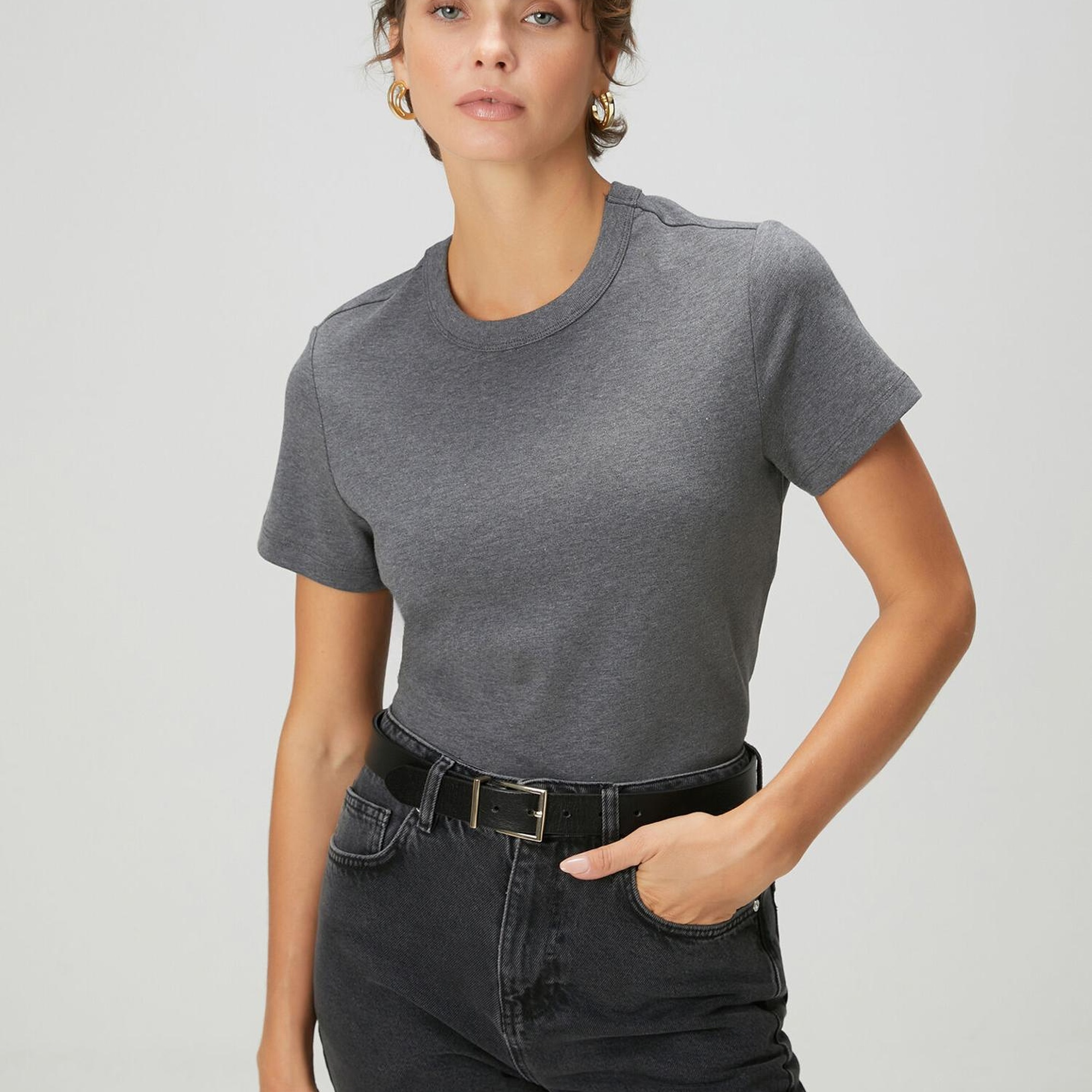 Beymen Club Kadın Koyu Gri Melanj T-shirt